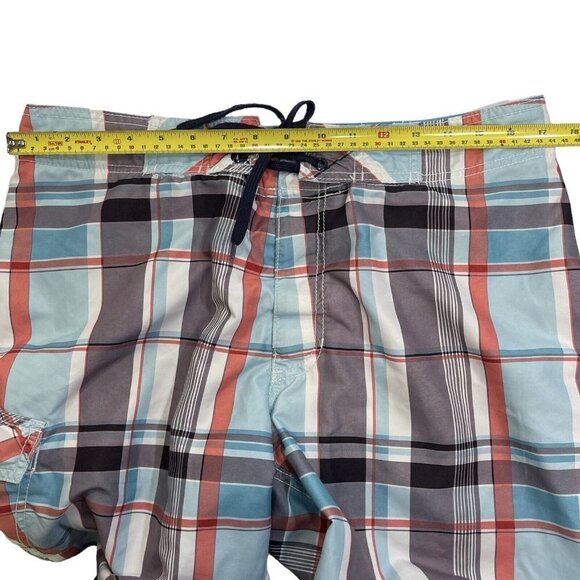 Vintage OLD NAVY Men's Plaid Swim Trunks Board Shorts Size Medium Grey Blue Pckt - Picture 9 of 11